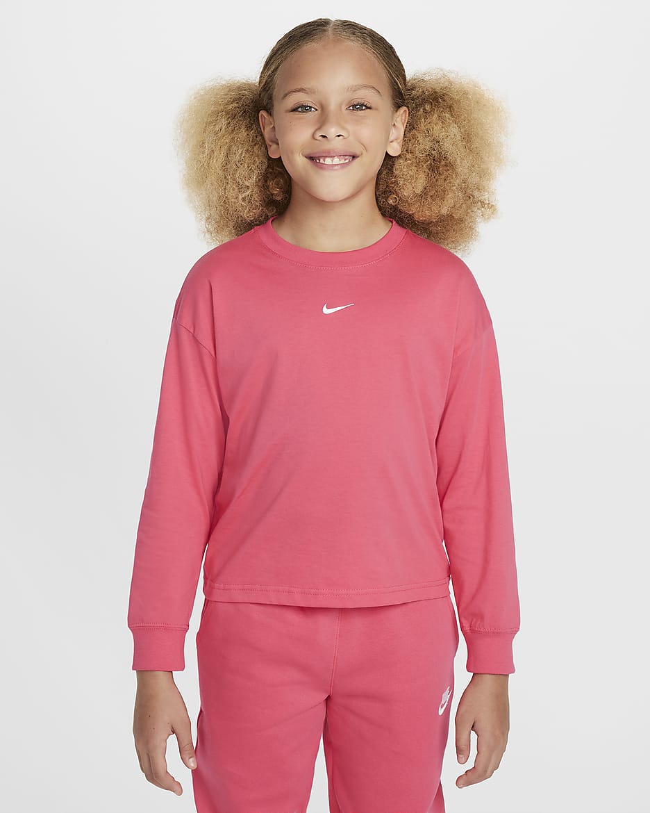 Playera de manga larga para niña talla grande Nike Sportswear Essential - Rosa margarita