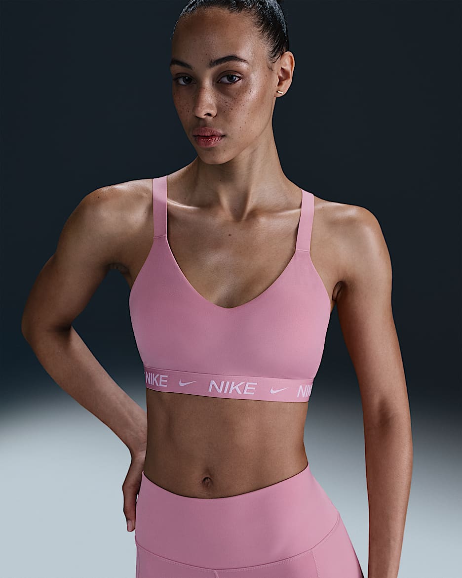 Bra deportivo ajustable acolchado para mujer Nike Indy Medium Support - Rosa elemental/Espuma rosa