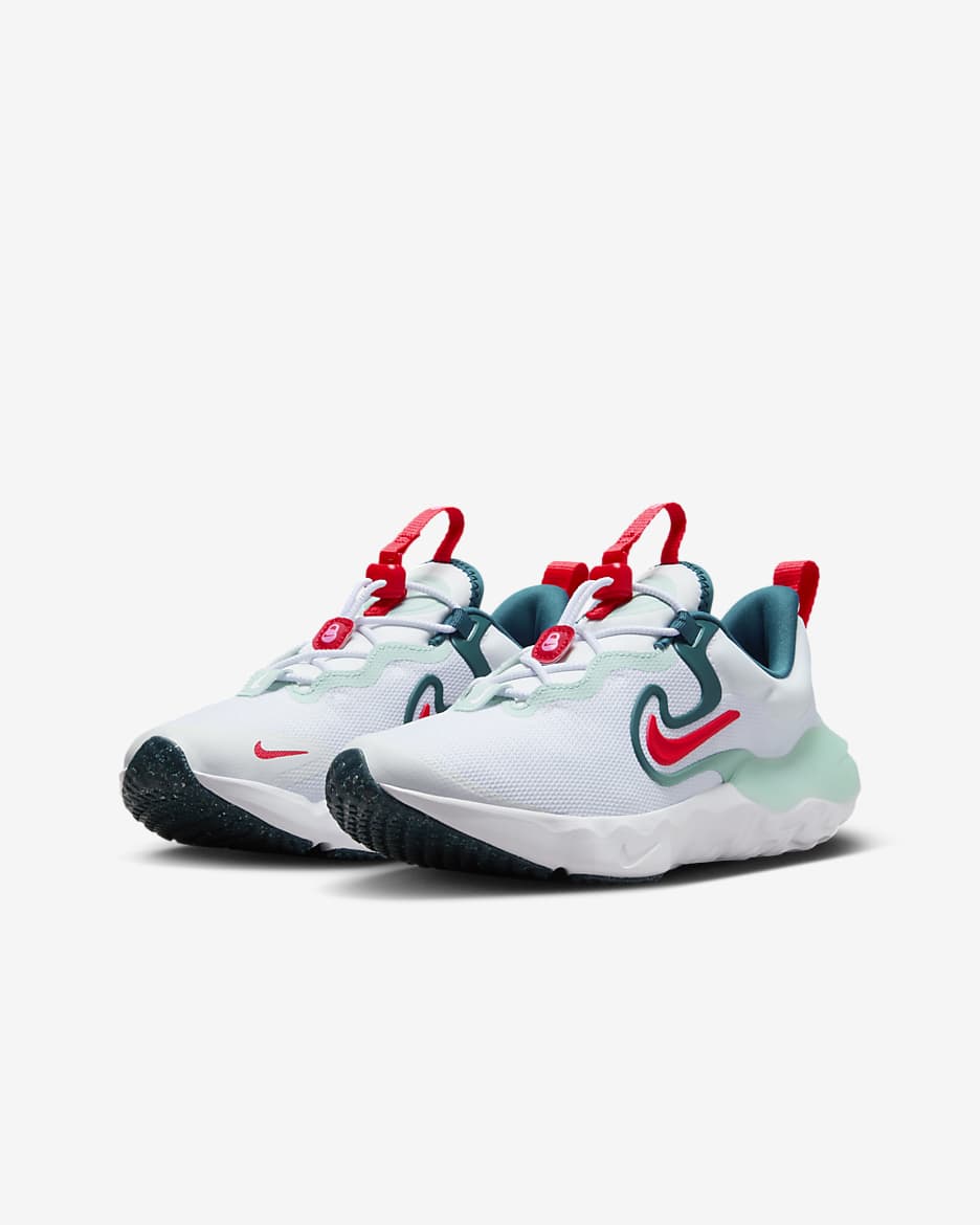 Nike Run Flow Older Kids' Running Shoes - White/Jade Ice/Geode Teal/Siren Red