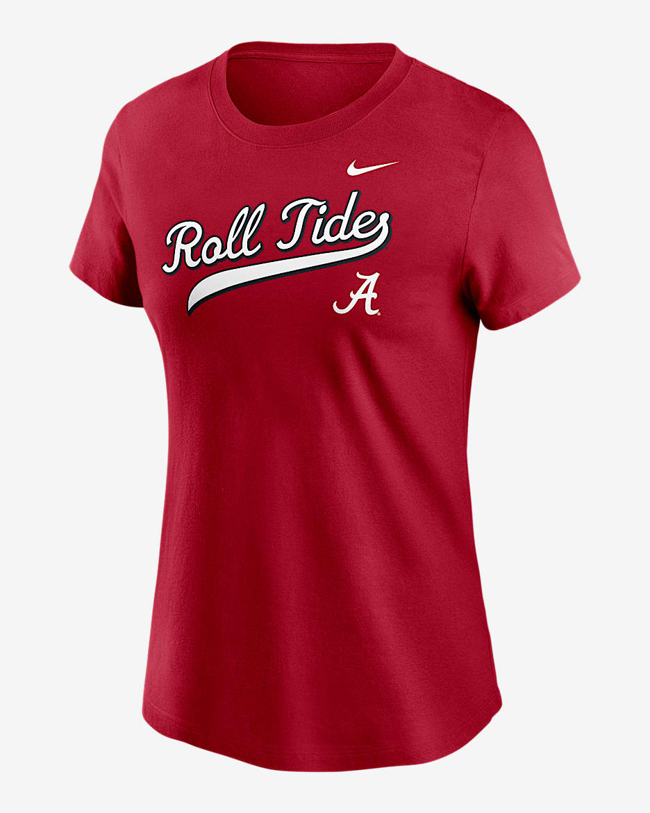 Playera universitaria Nike para mujer Alabama Athletic Prep Arch Local Script - Carmesí