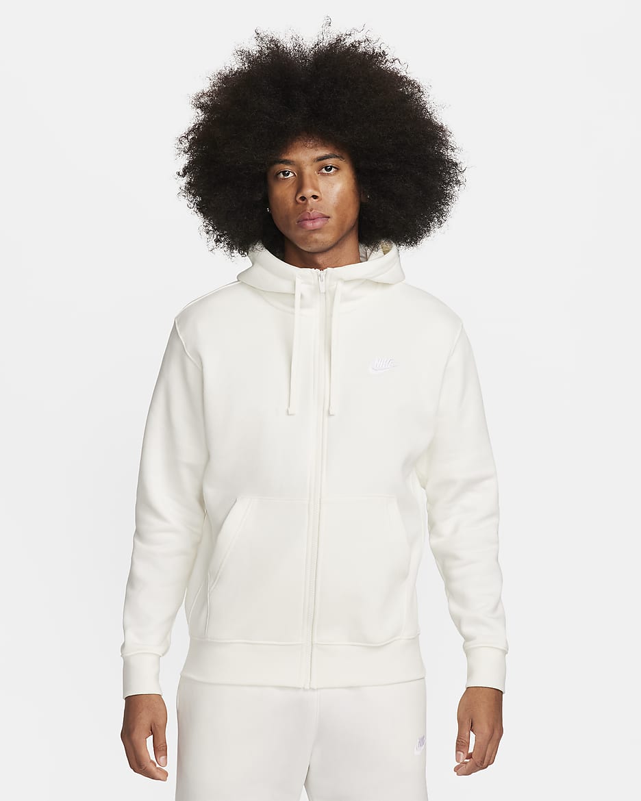 Sudadera con gorro de cierre completo para hombre Nike Sportswear Club Fleece - Vela/Vela/Blanco