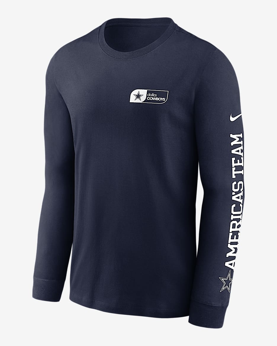 Playera de manga larga Nike de la NFL para hombre Dallas Cowboys America's Team Essential - Azul marino