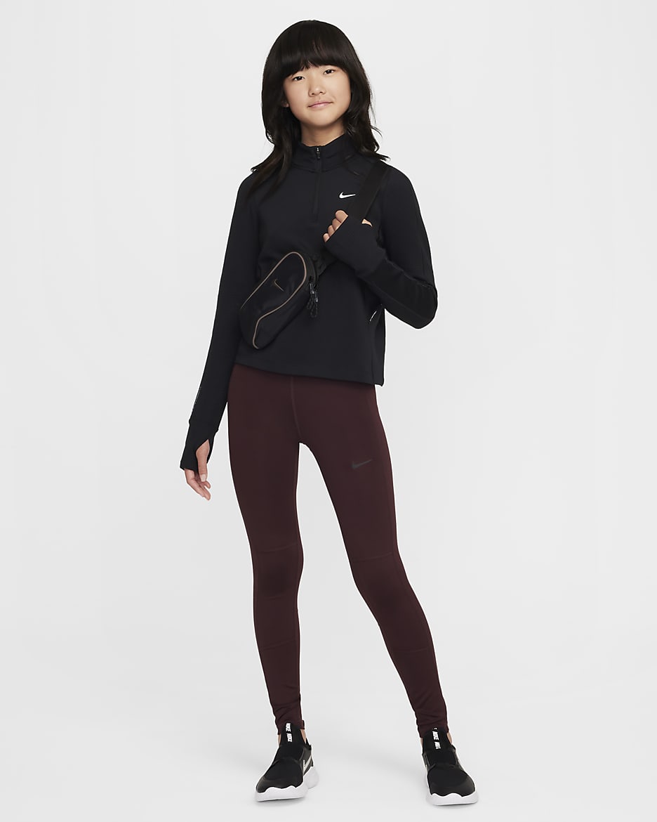 Nike Pro Leak Protection: Period Girls' Dri-FIT Leggings - Burgundy Crush/Black