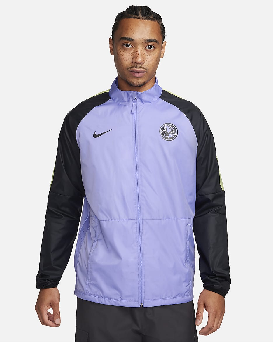 Chamarra de fútbol Nike para hombre Club América Repel Academy AWF Third - Morado pulso/Negro/Toque de limón claro/Negro