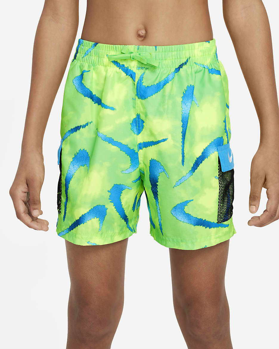 Nike Swim Older Kids' (Boys') 10cm (approx.) Volley Swimming Shorts - Green Strike/Blue Lightning/Volt Glow/White