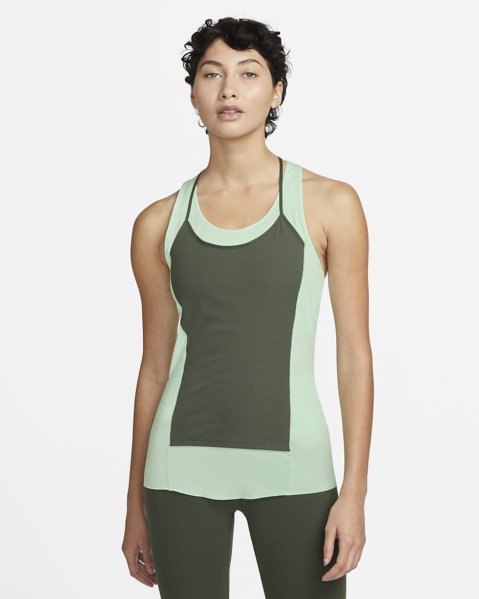 Camiseta de tirantes de tela de canalé para mujer Nike Yoga Dri-FIT Luxe - Espuma menta/Ceniza medio/Gris partícula