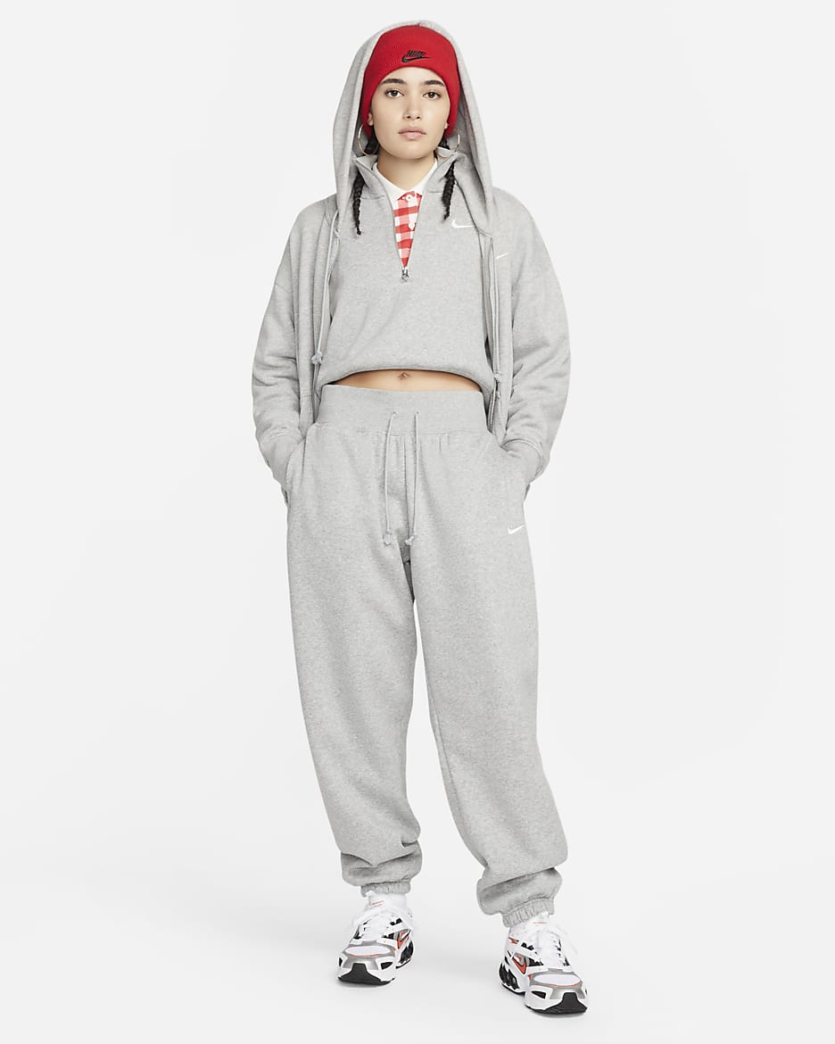 Overdimensionerede Nike Sportswear Phoenix Fleece-sweatpants med høj talje til kvinder - Dark Grey Heather/Sail