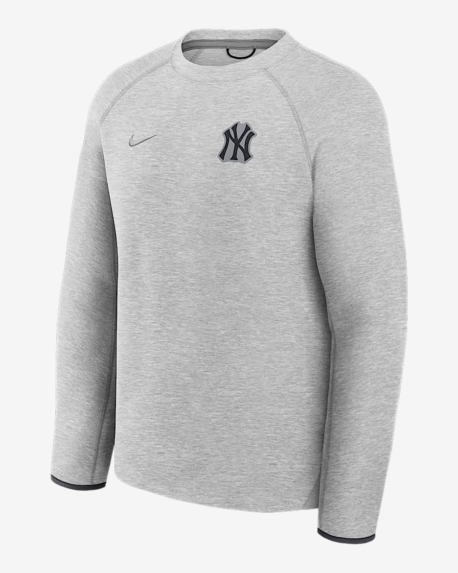 New York Yankees Tech Fleece Men's Nike MLB Pullover Crew - Dark Grey Heather