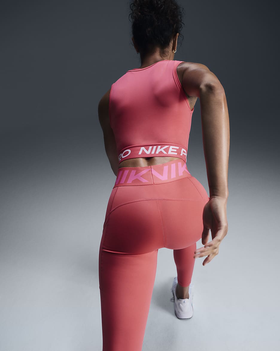 Nike Pro Sculpt Women's High-Waisted 7/8 Leggings with Pockets - Aster Pink/White