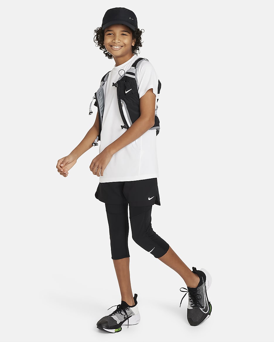 Playera de manga corta Dri-FIT para niño talla grande Nike Pro - Blanco/Negro