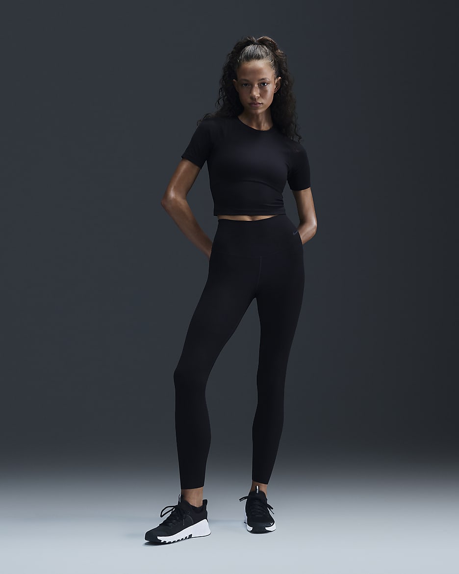 Leggings de tiro alto de 7/8 con sujeción suave para mujer Nike Zenvy Rib - Negro/Negro