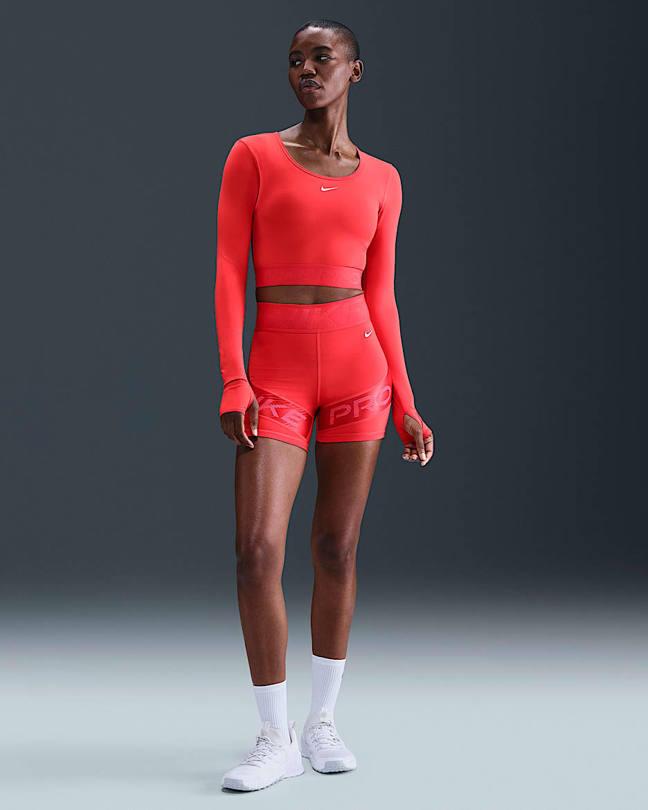 Nike Pro Sculpt Women's Dri-FIT High-Waisted 5" Biker Shorts - Light Crimson/Ember Glow/White