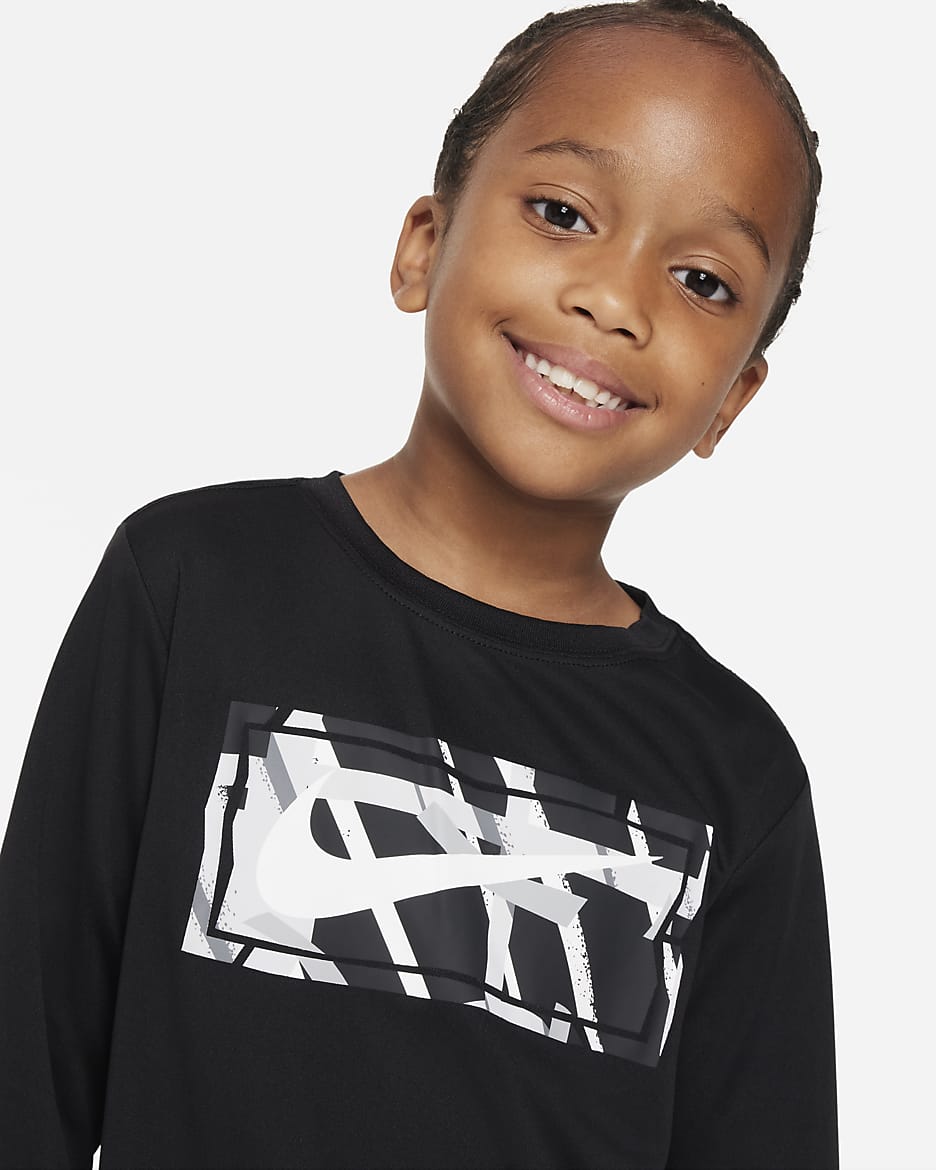 Nike "All Day Play" Long Sleeve Tee Little Kids Dri-FIT T-Shirt - Black