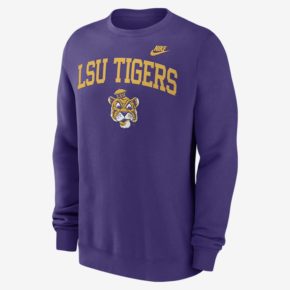 Sudadera de cuello redondo sin cierre universitaria Nike para hombre LSU Tigers Legacy Classic Arch Over Logo - Morado cancha