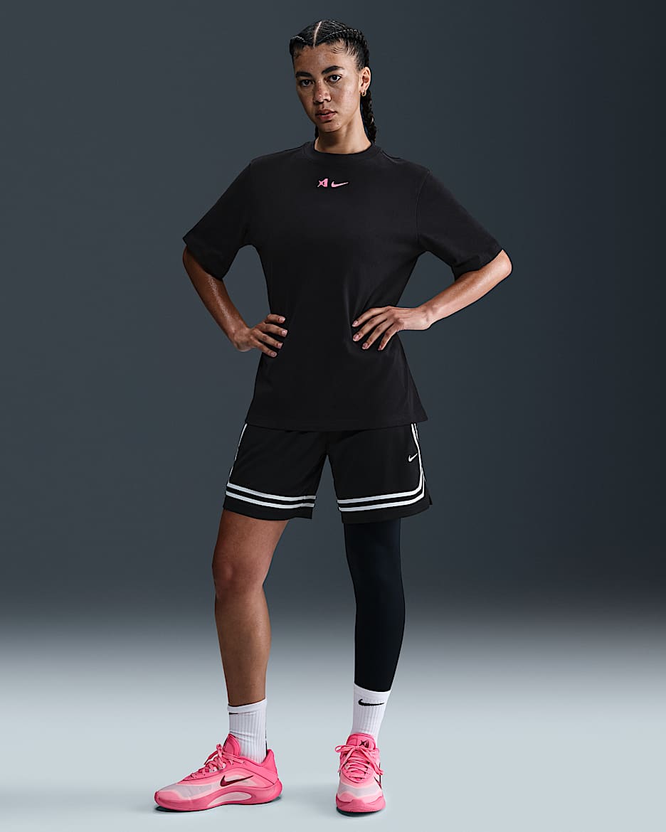 Leggings de básquetbol de tiro medio de una sola pierna asimétricos para mujer A'ja Wilson - Negro