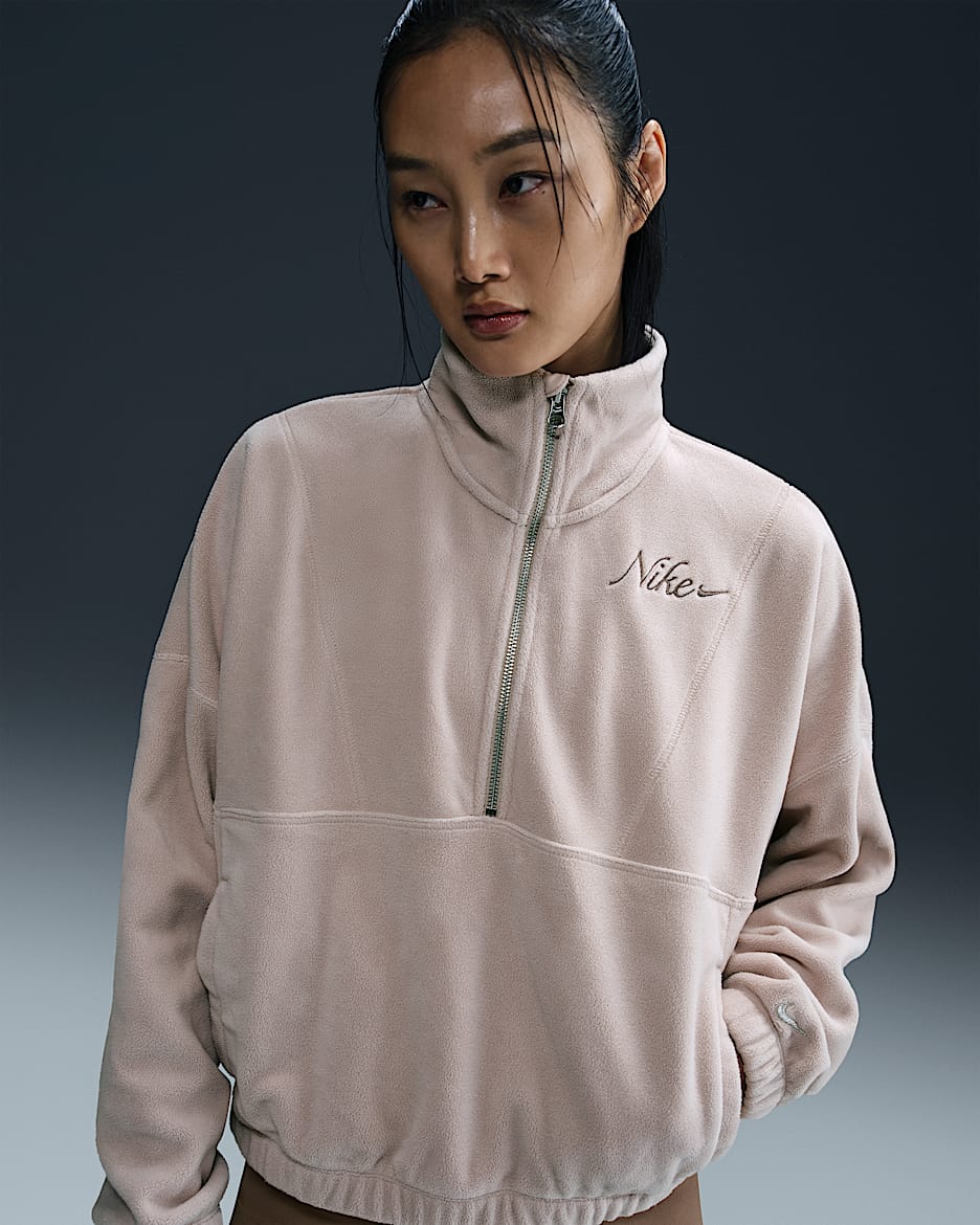 Nike One Women's Therma-FIT Oversized 1/2-Zip Fleece Top - Fossil Stone/Mink Brown