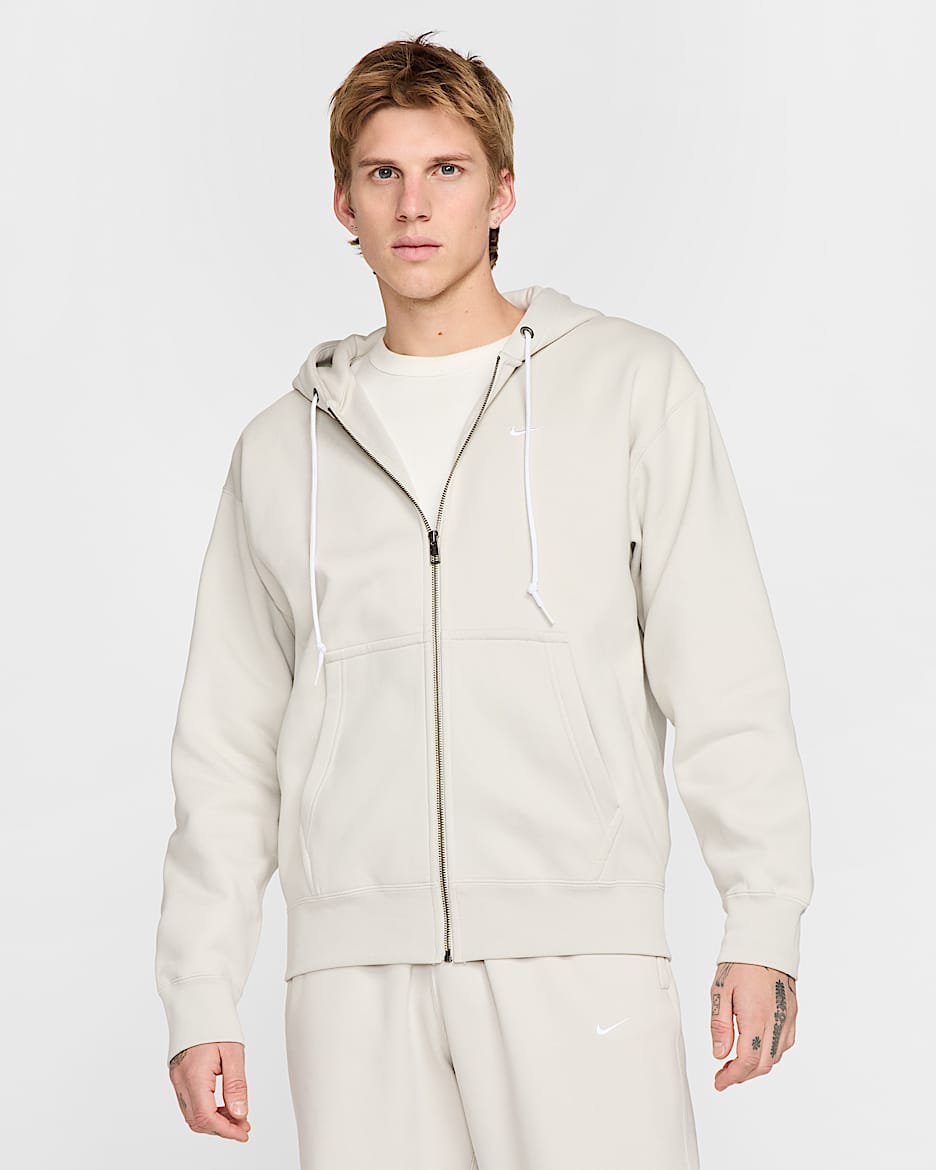 Nike Solo Swoosh Men's Full-Zip Hoodie - Light Bone/White