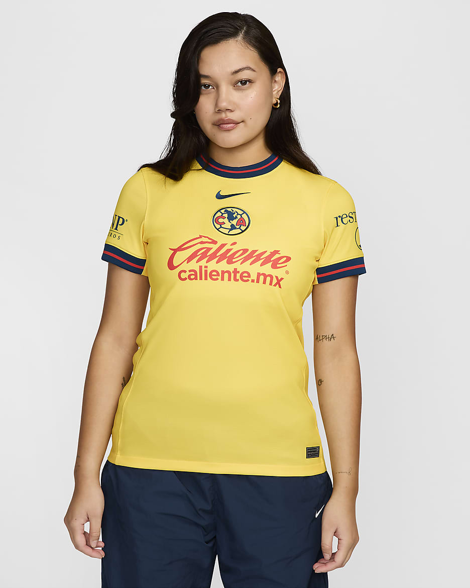 Jersey de fútbol Nike Dri-FIT Replica del Club América local 2024/25 Stadium para mujer - Amarillo tour/Azul valeriana