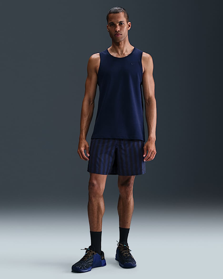 Shorts versátiles Dri-FIT de 18 cm sin forro para hombre Nike Unlimited - Negro/Azul vacío/Negro