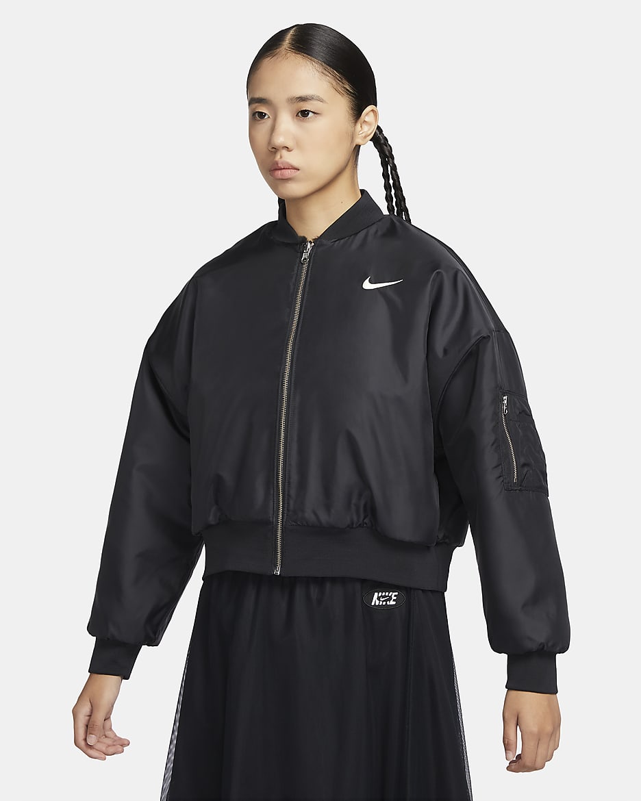 Nike Sportswear 女款雙面人造毛皮飛行夾克 - 黑色/Coconut Milk