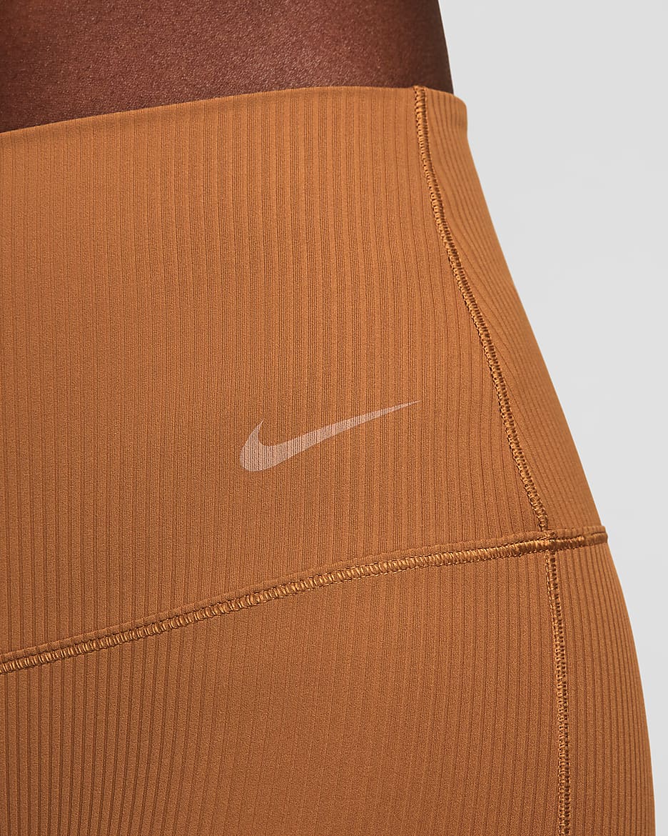 Legging évasé taille haute à maintien léger et coupe longue Nike Zenvy Rib pour femme - Light British Tan/Noir