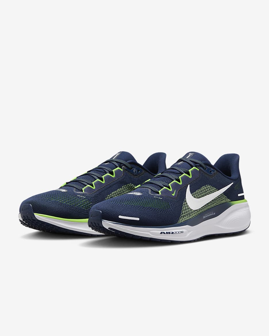 Tenis de correr en pavimento para hombre Nike Pegasus 41 NFL Seattle Seahawks - Azul marino universitario/Blanco/Verde acción/Blanco