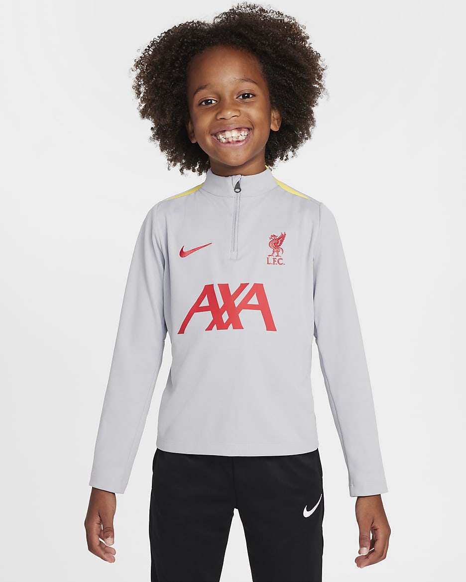 FC Liverpool Academy Pro Third Nike Dri-FIT Fußball-Drill-Oberteil für jüngere Kinder - Light Smoke Grey/Chrome Yellow/Global Red