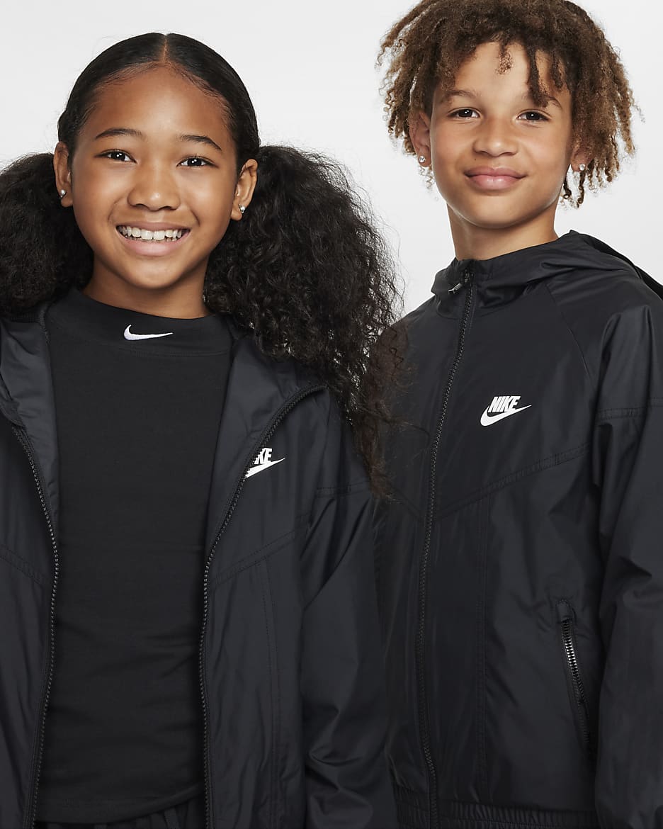 Nike Sportswear Windrunner Repel-Jacke mit Kapuze für ältere Kinder - Schwarz/Schwarz/Schwarz/Weiß