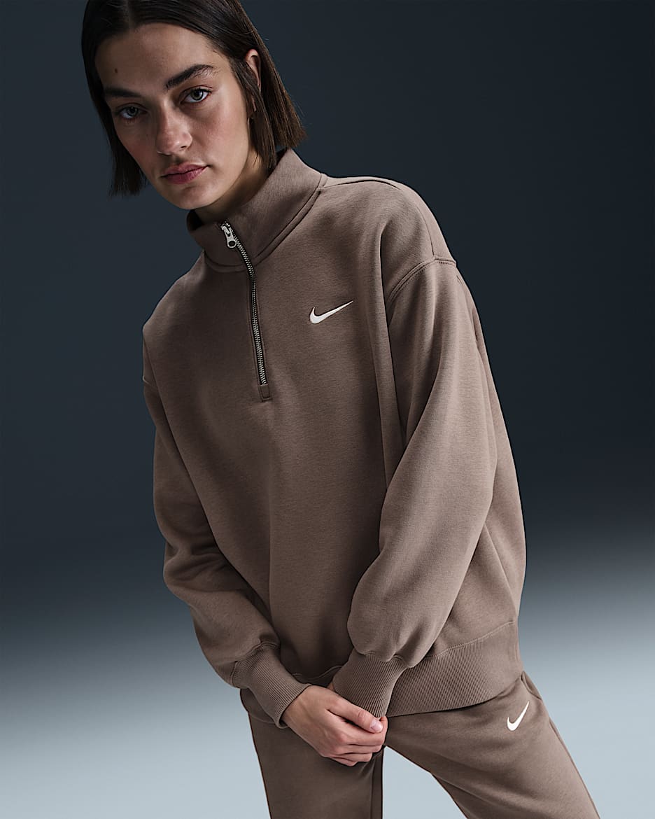 Nike Sportswear Phoenix Fleece Women's Oversized 1/4-Zip Long Sweatshirt - Mink Brown/Sail