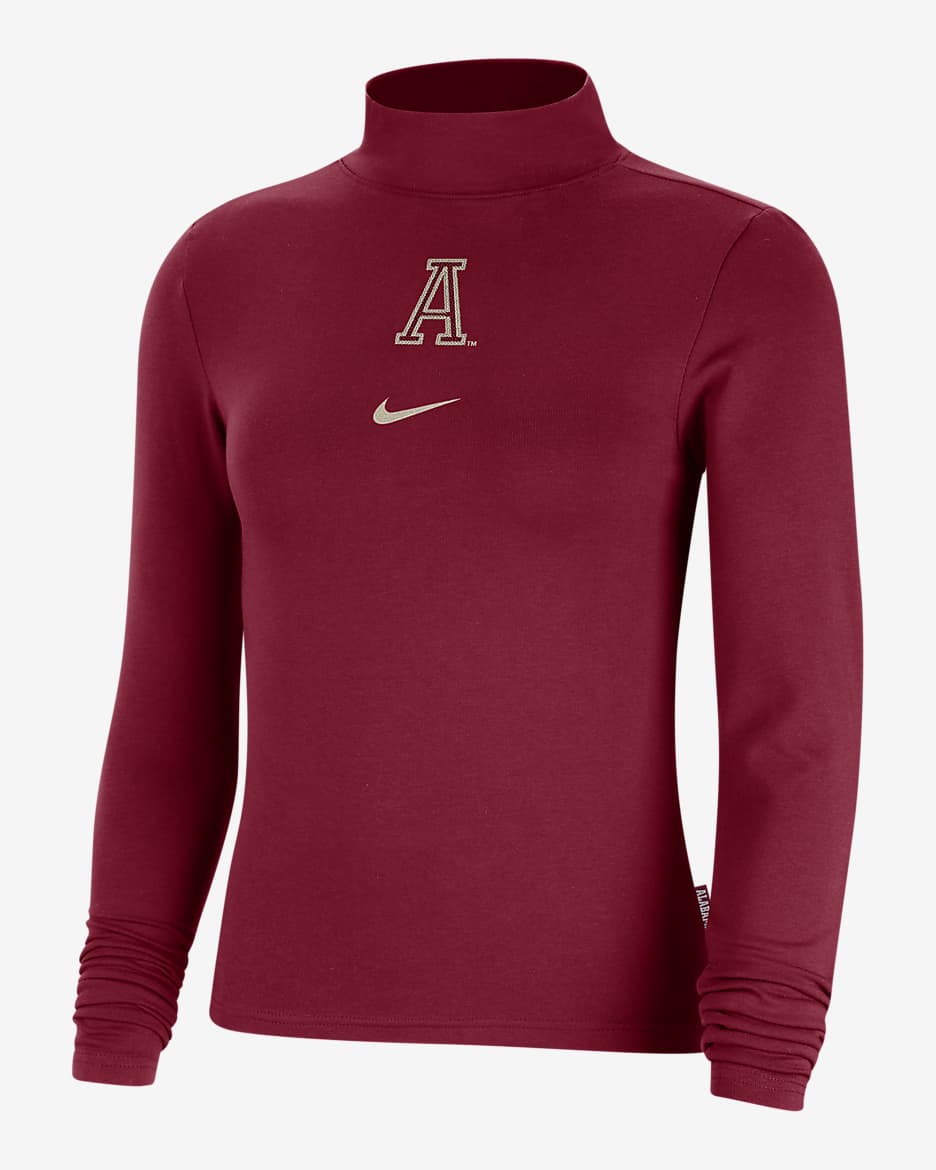 Alabama Essential Women's Nike College Long-Sleeve Mock Top - Team Crimson/Rattan