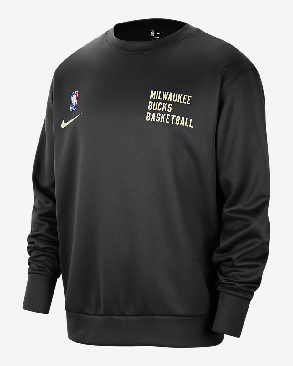 Sudadera de cuello redondo Nike Dri-FIT de la NBA para hombre Milwaukee Bucks Spotlight - Negro/Ópalo liso
