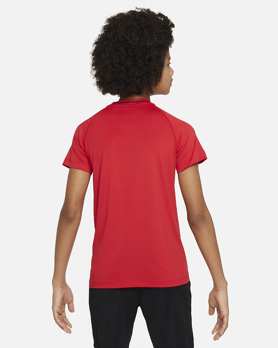 Playera de manga corta Dri-FIT para niño talla grande Nike Pro - Rojo universitario/Negro