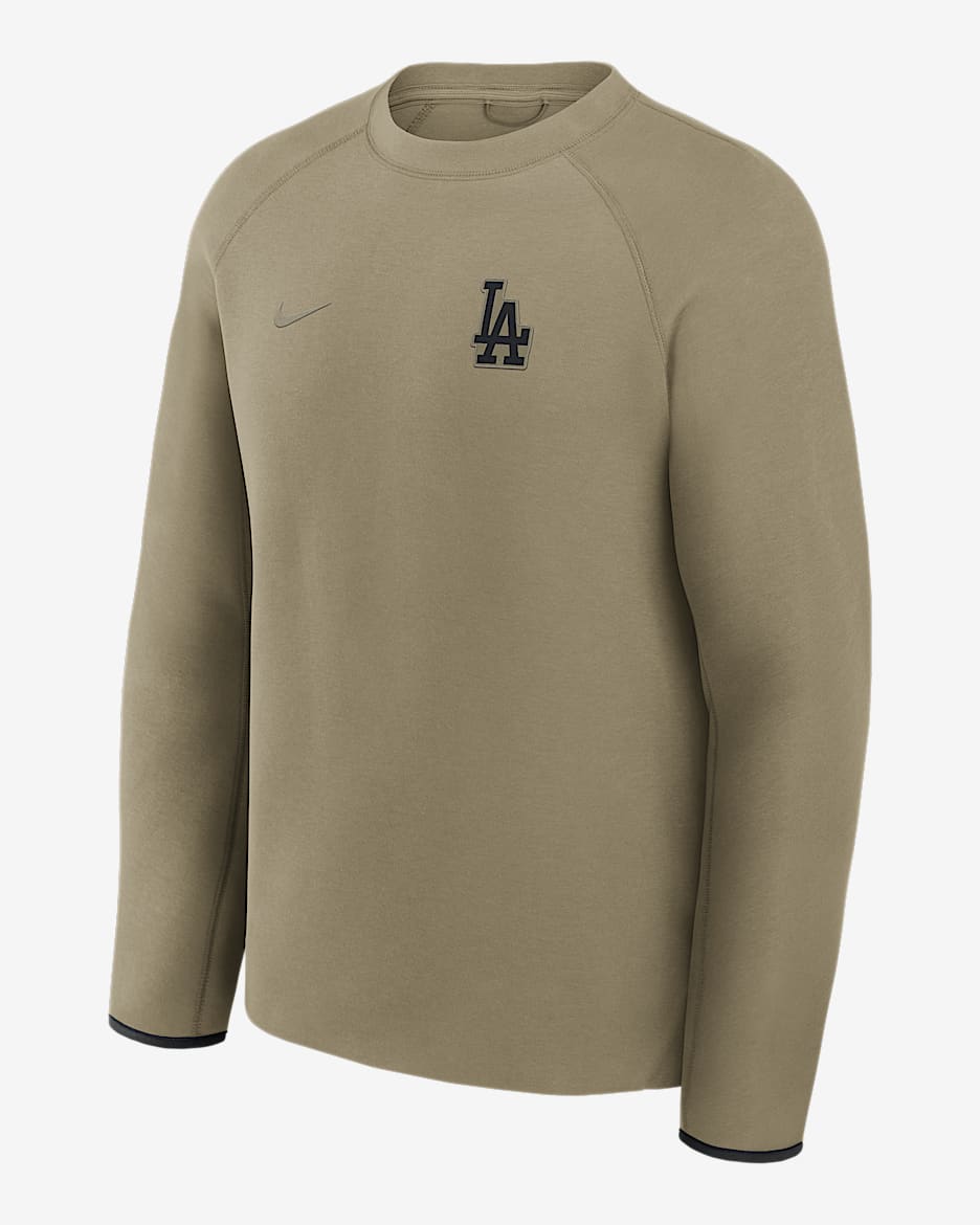 Los Angeles Dodgers Tech Fleece Men's Nike MLB Pullover Crew - Neutral Olive