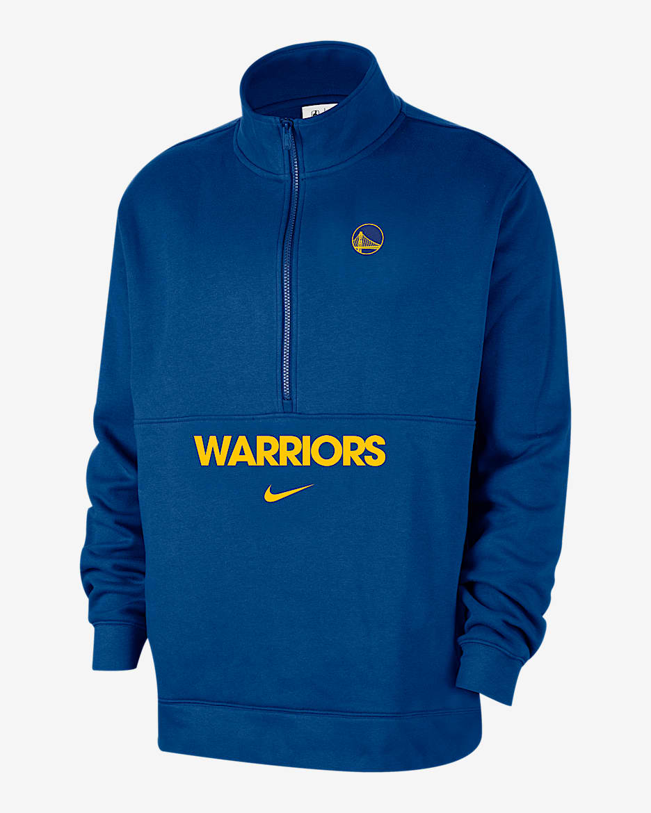Playera de medio cierre Nike de la NBA para hombre Golden State Warriors Club Courtside - Azul enérgico/Amarillo