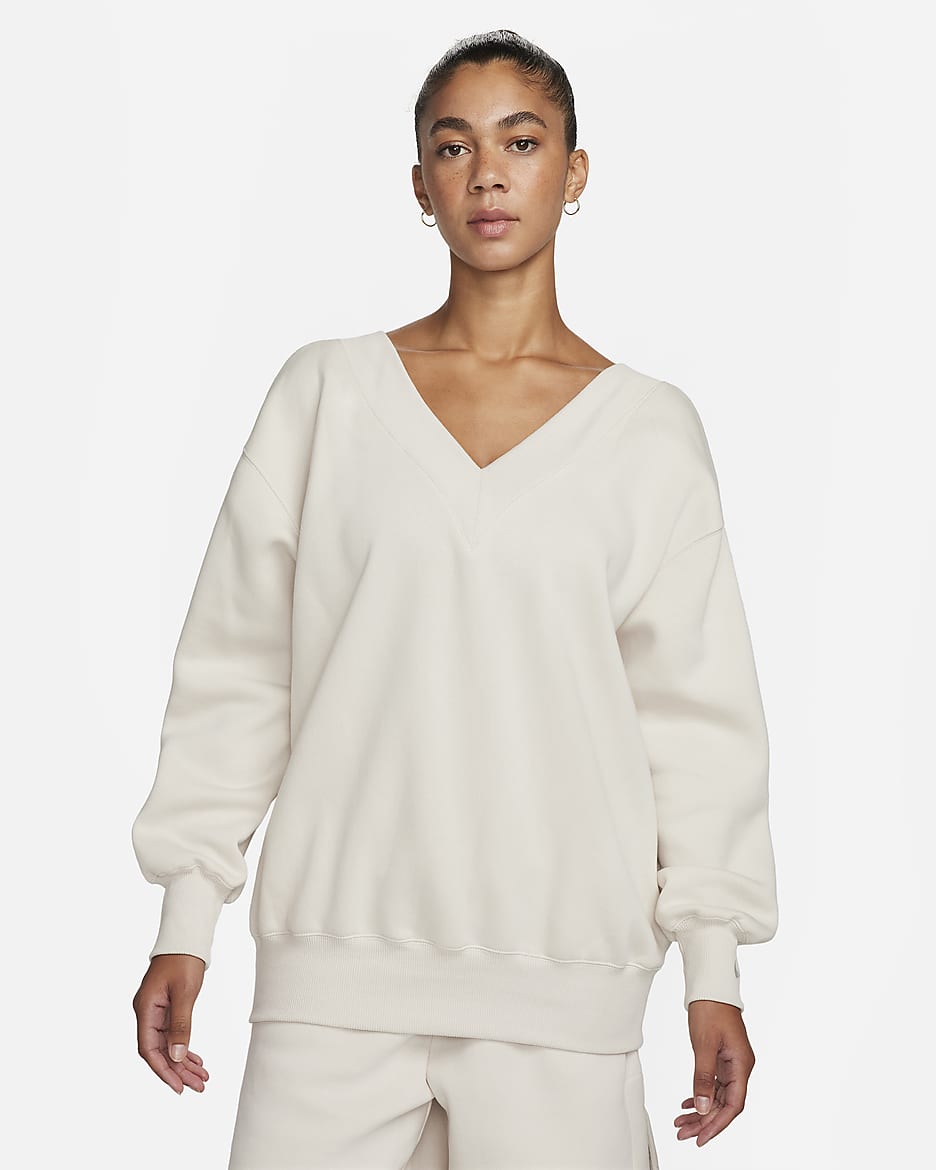 Sudadera sin cierre de cuello en V oversized para mujer Nike Sportswear Phoenix Fleece - Marrón verdoso claro/Vela