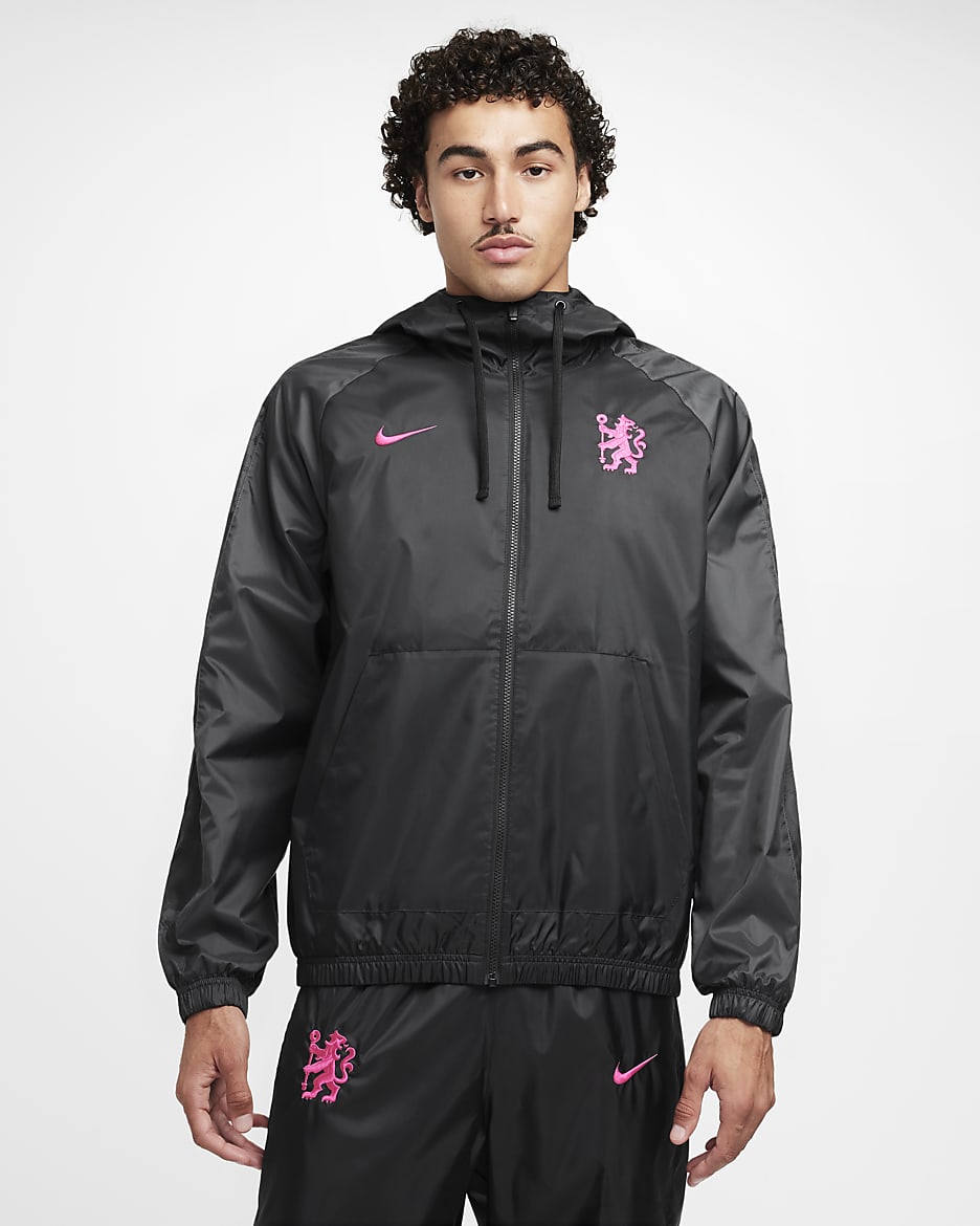 Survêtement tissé à capuche Nike Football Chelsea FC 3e tenue pour homme - Noir/Anthracite/Pink Prime