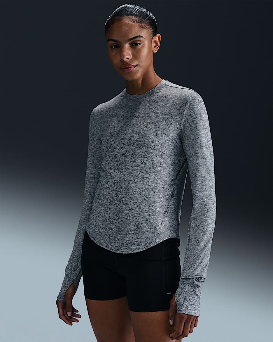 Nike Swift Women's Dri-FIT UV Long-Sleeve Crew-Neck Running Top - Smoke Grey/Heather/Heather