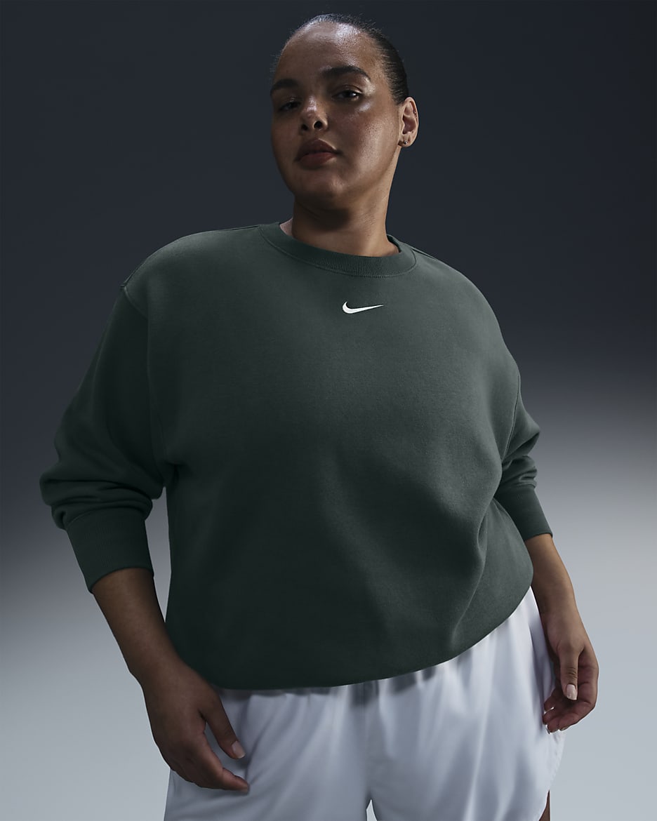 Sudadera oversized de cuello redondo de tejido Fleece para mujer (talla grande) Nike Sportswear Phoenix - Verde vintage/Vela