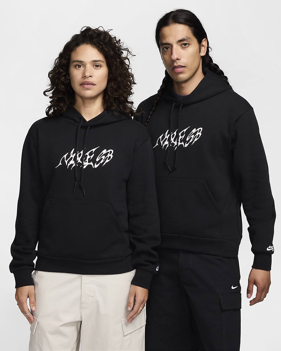 Sweat à capuche de skateboard en tissu Fleece Nike SB - Noir/Blanc