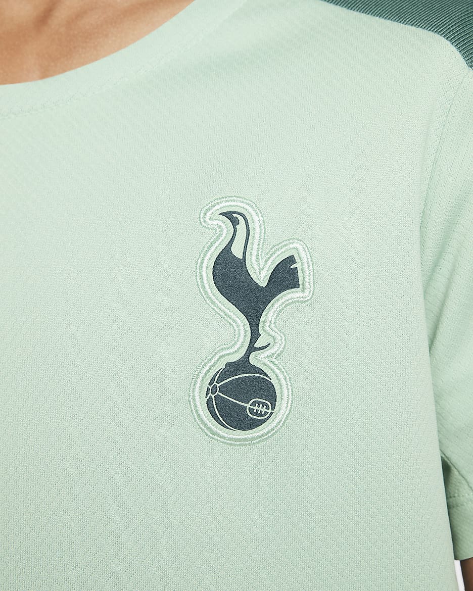 Dzianinowa koszulka piłkarska z krótkim rękawem dla dużych dzieci Nike Dri-FIT Tottenham Hotspur Strike (wersja trzecia) - Enamel Green/Enamel Green/Bicoastal/Faded Spruce