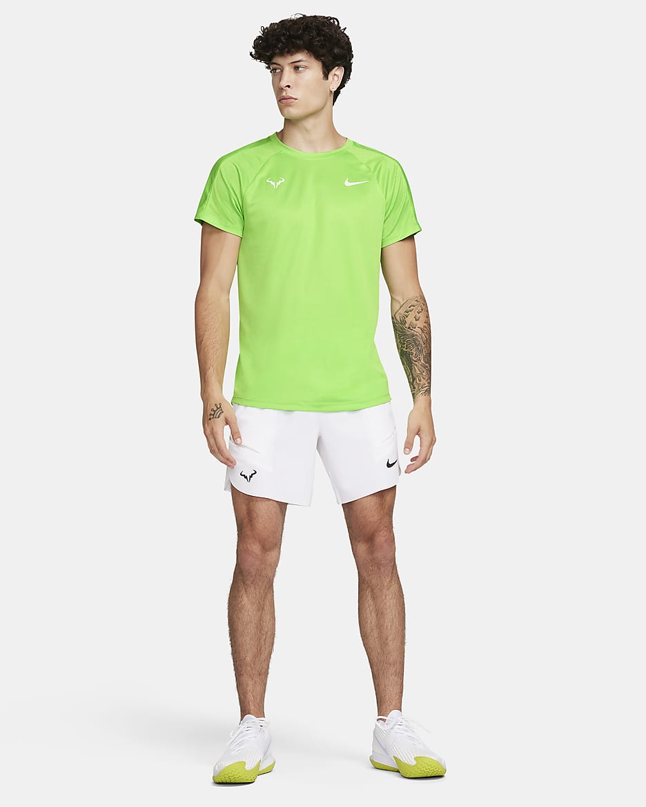 Rafa Challenger Nike Dri-FIT kortermet tennistrøye til herre - Action Green/Light Lemon Twist/Hvit