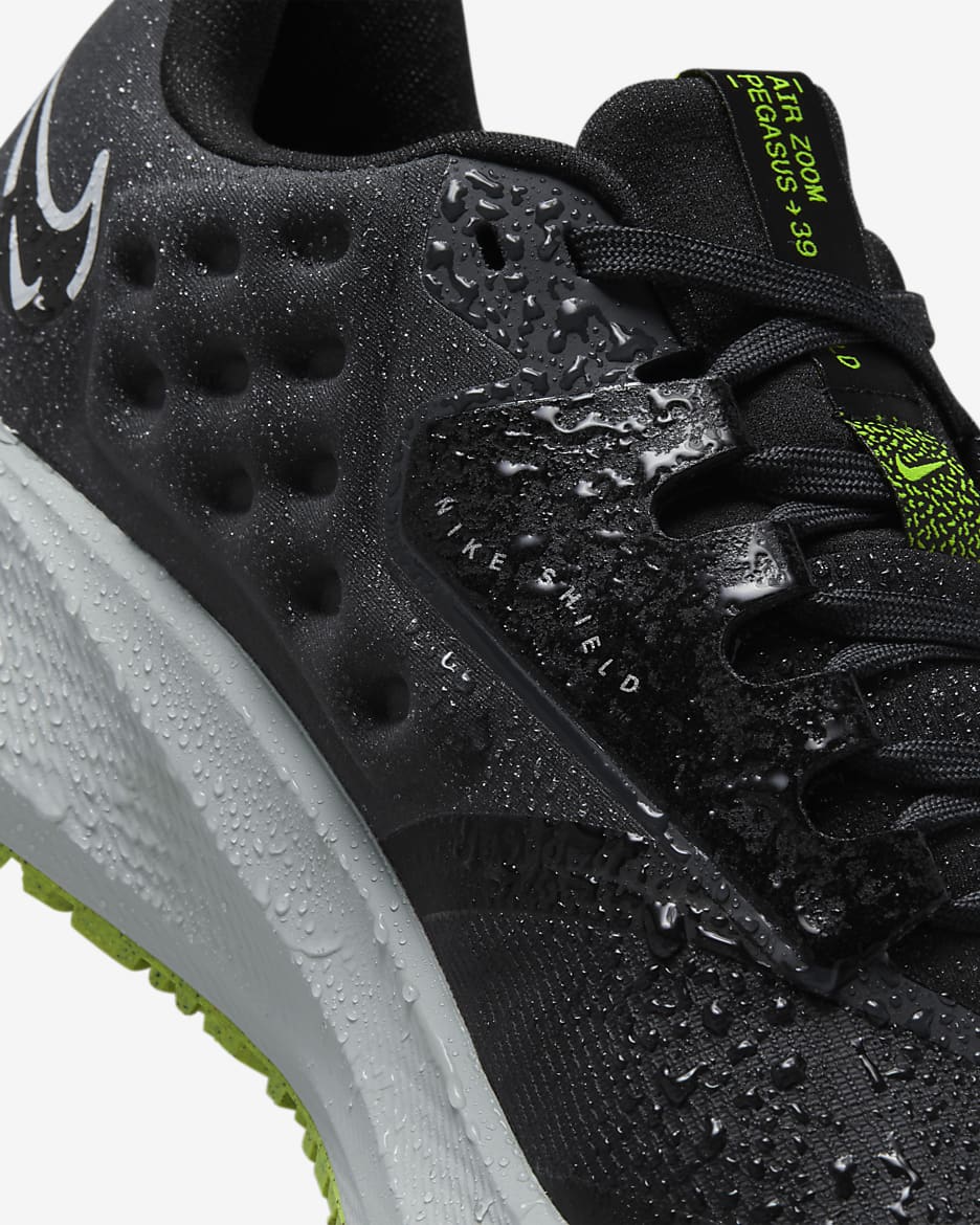 Nike Pegasus 39 Shield Women's Weatherised Road Running Shoes - Black/Dark Smoke Grey/Volt/White