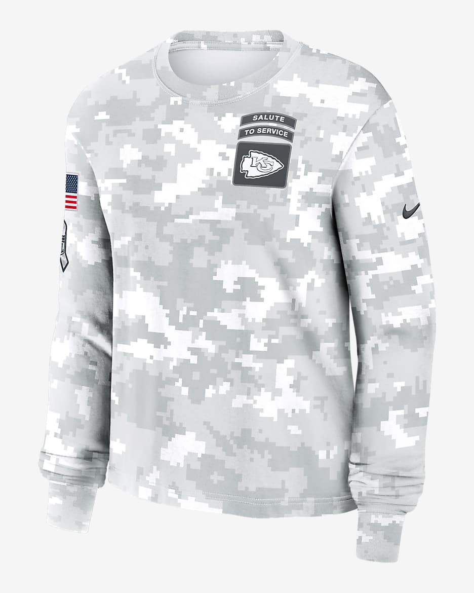 Kansas City Chiefs Salute to Service Edge Lockup Women's Nike Dri-FIT NFL Long-Sleeve T-Shirt - White