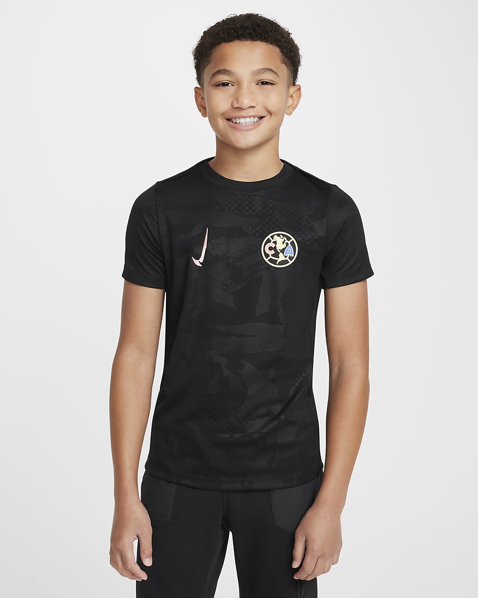 Club América Academy Pro Third Big Kids' Nike Dri-FIT Soccer Pre-Match Top - Black/Black/Coral Chalk