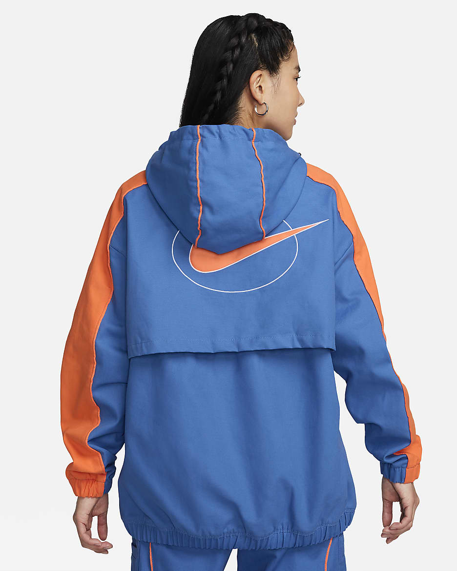 Nike Sportswear Street Women's Oversized Anorak Jacket - Star Blue/Bright Mandarin/Bright Mandarin/White