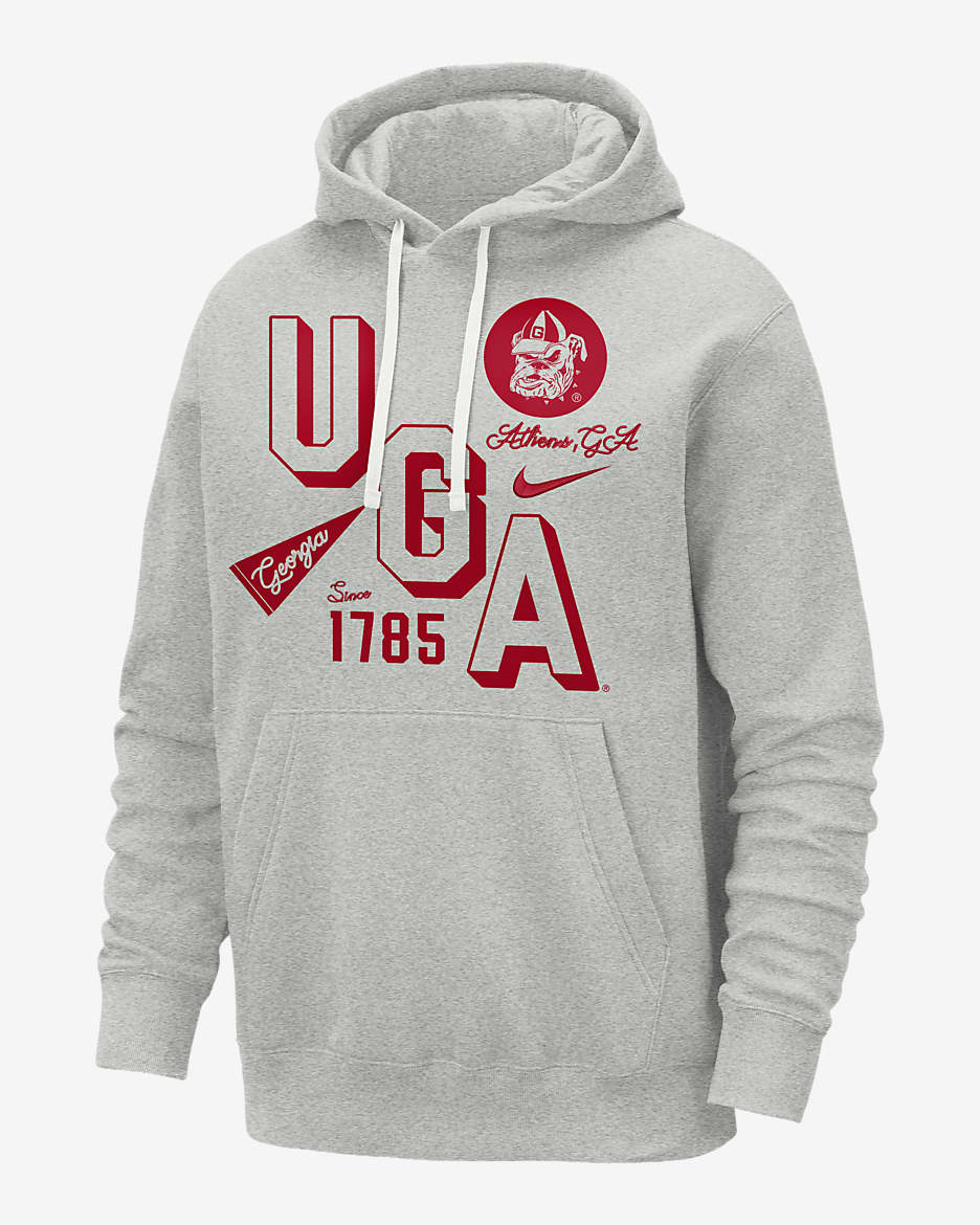 Georgia Club Men's Nike College Hoodie - Birch/Heather/Grey Fog/University Red