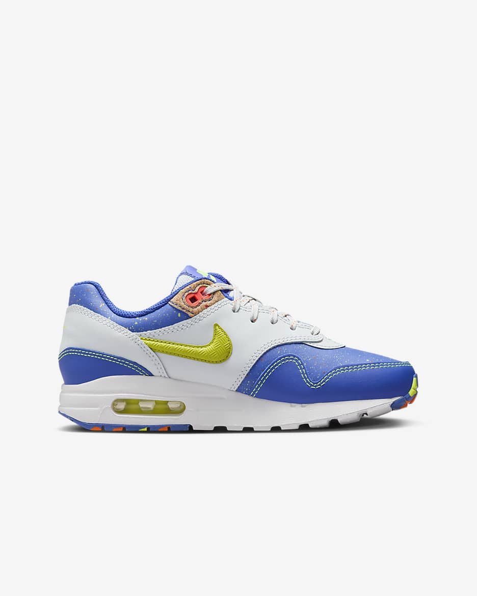 Tenis para niños grandes Nike Air Max 1 - Azul astronómico/Polvo fotón/Naranja total/Volt