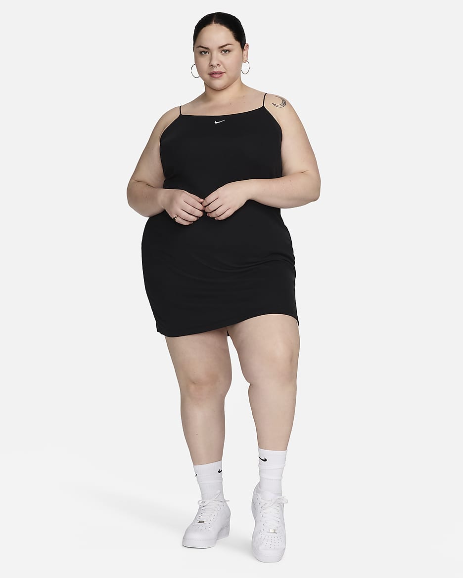 Nike Sportswear Chill Knit Women's Tight Mini-Rib Cami Dress (Plus Size) - Black/Sail