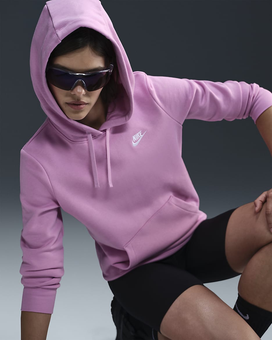 Sudadera con gorro sin cierre para mujer Nike Sportswear Club Fleece - Rosa extremo/Blanco