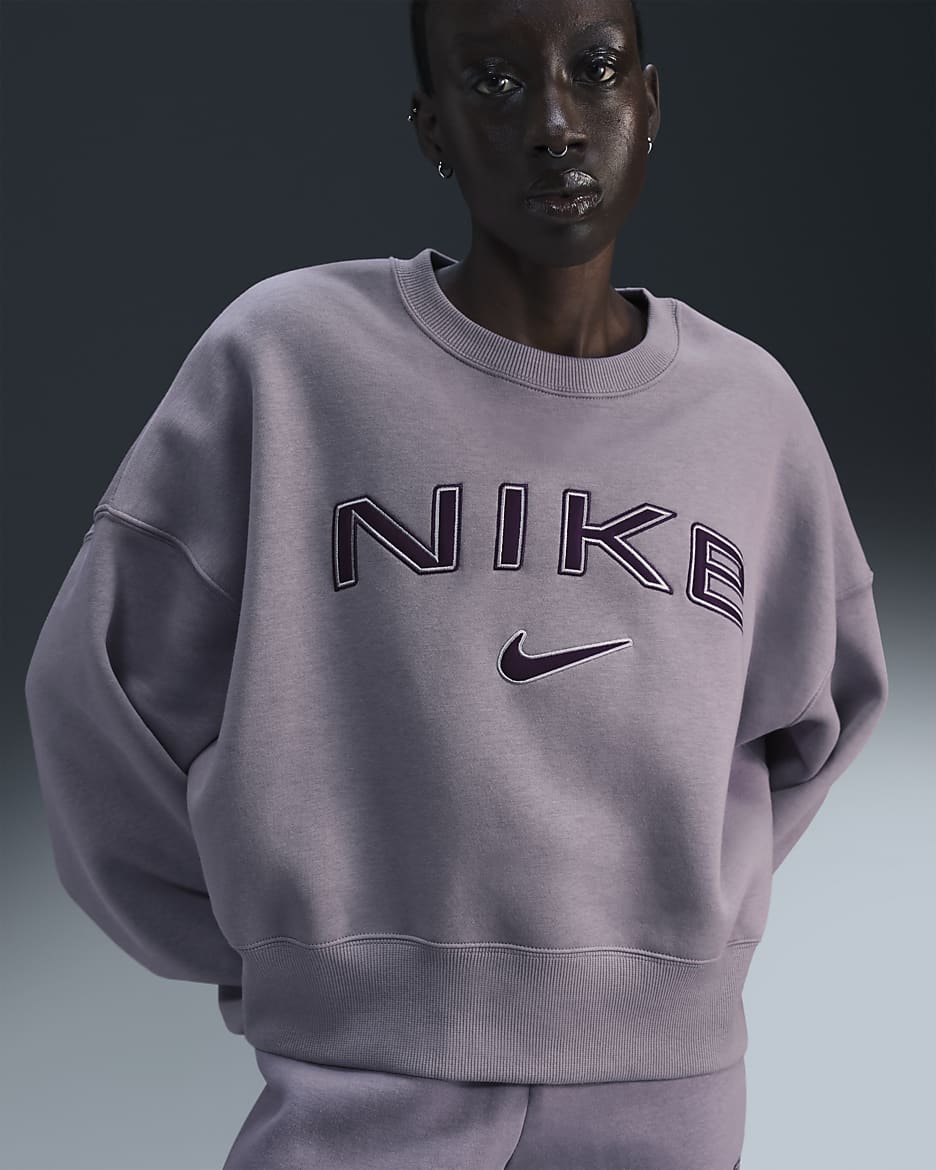 Nike Sportswear Phoenix Fleece Women's Over-Oversized Crew-Neck Logo Sweatshirt - Light Violet Ore/Platinum Violet/Burgundy Crush